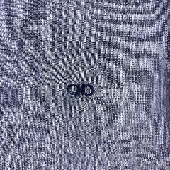 Salvatore Ferragamo Button Down Shirt Mens Size XXL Blue Linen Long Sleeve - Picture 4 of 8